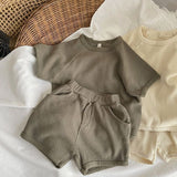 Short Sleeve Top Suit Waffle Baby Wear Outside Home