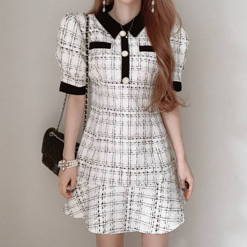 Plaid Mosaic Waist Dress Women