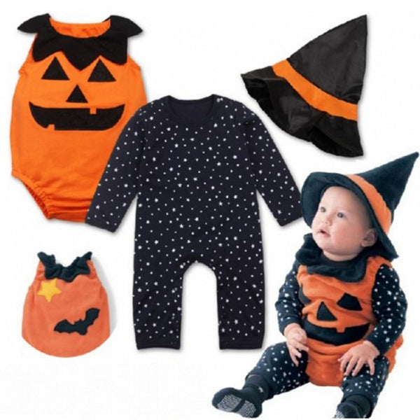 Children's Halloween Performance Wear Baby Romper Pumpkin Jumpsuit Hat