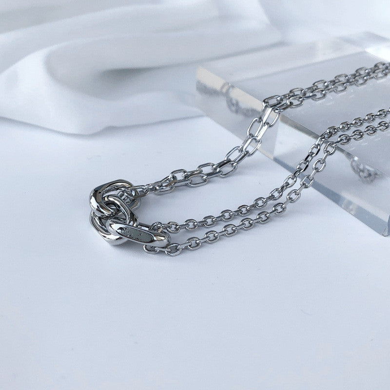 European And American Chain Necklace Female Multi-ring Double-layer Clavicle Chain