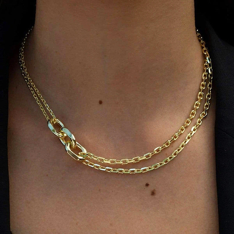 European And American Chain Necklace Female Multi-ring Double-layer Clavicle Chain