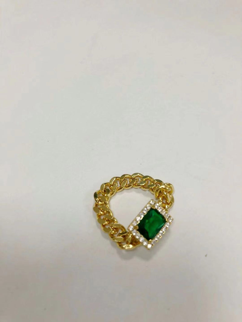 European And American Retro Chain Emerald Ring Metal Cold Wind