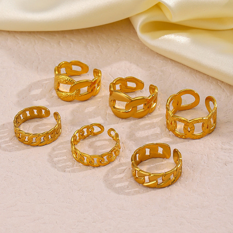 Stainless Steel Chain Ring European And American Stylish Opening Adjustable Gold-plated Titanium Steel Ring