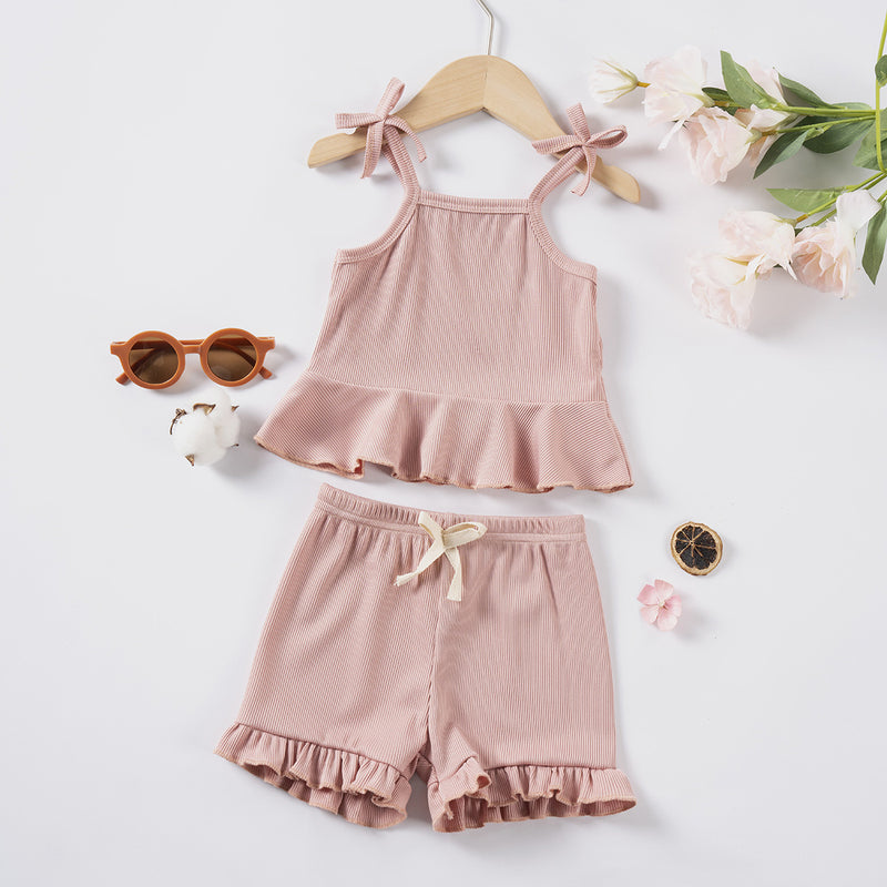 Baby Girls' Sling Suit Solid Color Shorts Casual Wear