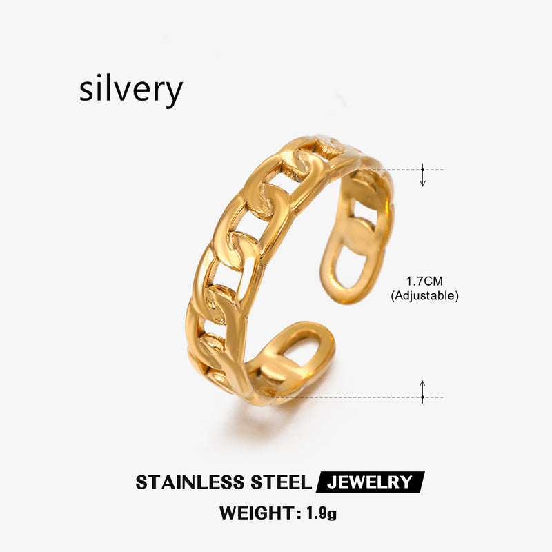 Stainless Steel Chain Ring European And American Stylish Opening Adjustable Gold-plated Titanium Steel Ring