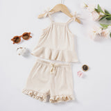 Baby Girls' Sling Suit Solid Color Shorts Casual Wear