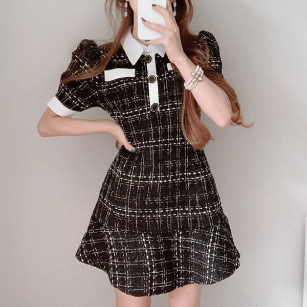 Plaid Mosaic Waist Dress Women