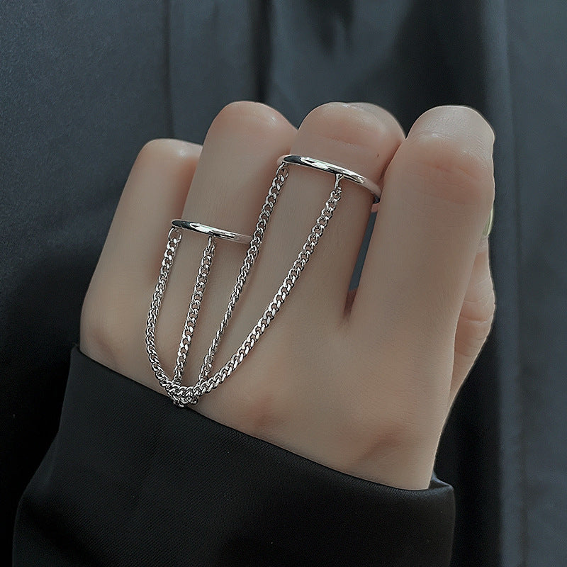 Japanese And Korean Personality Cool Sa Chain Double Ring