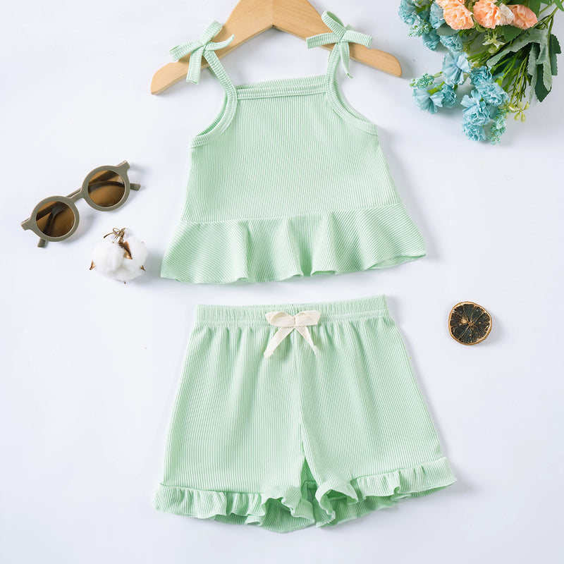 Baby Girls' Sling Suit Solid Color Shorts Casual Wear