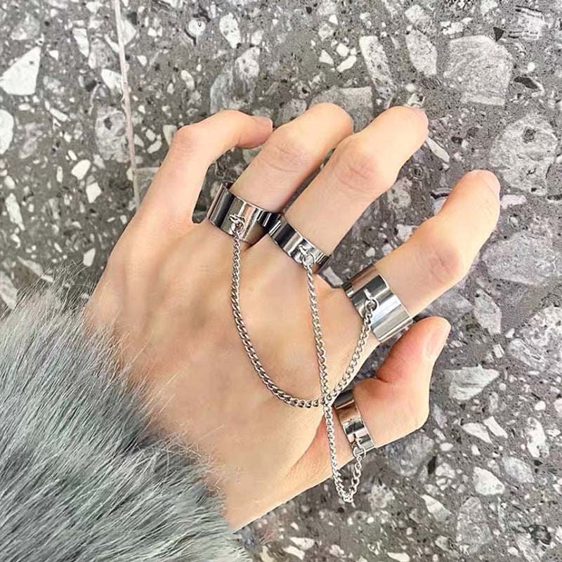 European And American Personality Punk Style Circle Smooth Tassel Chain Ring