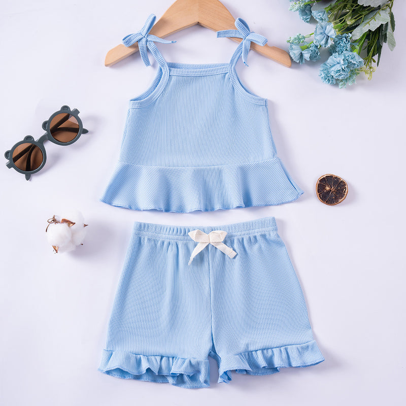 Baby Girls' Sling Suit Solid Color Shorts Casual Wear