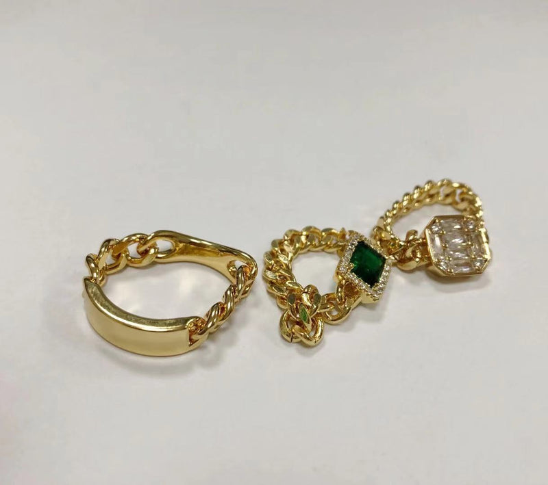 European And American Retro Chain Emerald Ring Metal Cold Wind