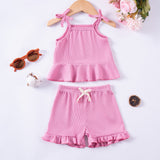 Baby Girls' Sling Suit Solid Color Shorts Casual Wear