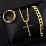 Men's Cross Necklace Ring Bracelet Suit