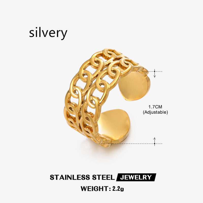 Stainless Steel Chain Ring European And American Stylish Opening Adjustable Gold-plated Titanium Steel Ring