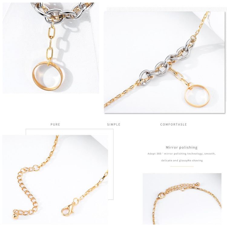 Sexy Chain Necklace Punk Exaggerated Sweater Chain Double Ring Pendant Necklace Men And Women Clavicle Chain