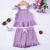 Baby Girls' Sling Suit Solid Color Shorts Casual Wear