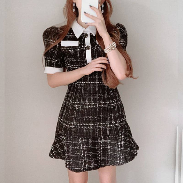 Plaid Mosaic Waist Dress Women