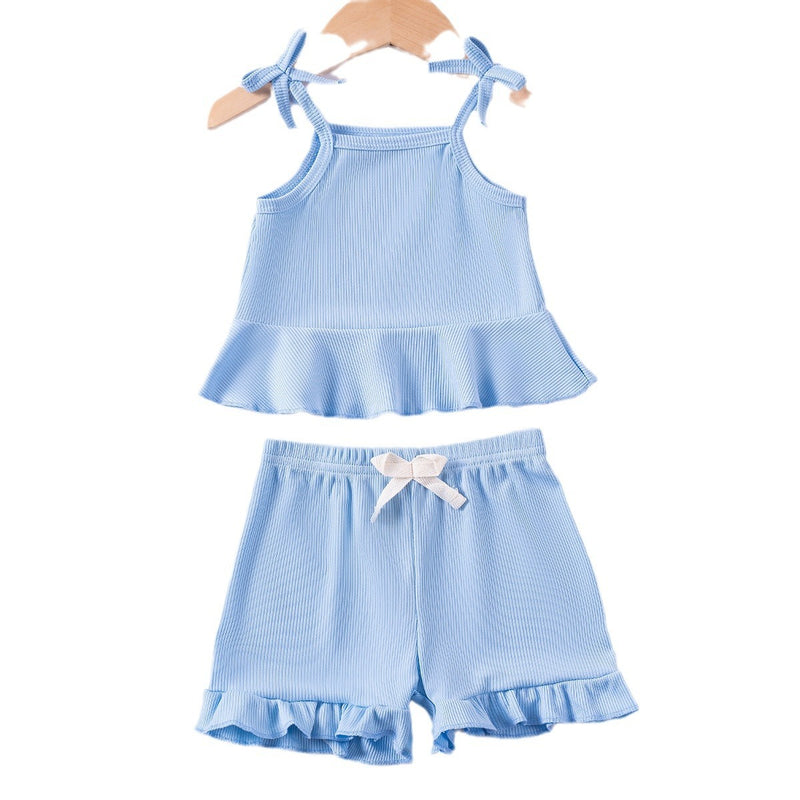 Baby Girls' Sling Suit Solid Color Shorts Casual Wear