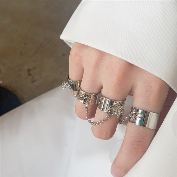 Punk Fan Open Men And Women One-Piece Chain Combination Ring