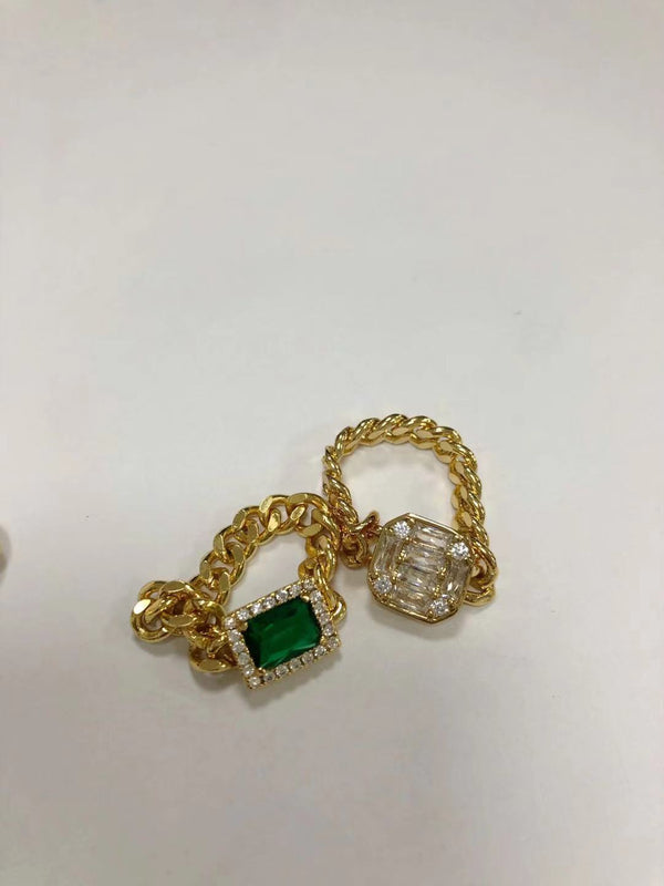 European And American Retro Chain Emerald Ring Metal Cold Wind