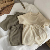 Short Sleeve Top Suit Waffle Baby Wear Outside Home